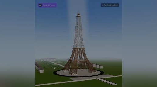 AA-3D offline Eiffel Tower render by Grok 4.7 from Artificial Analysis
