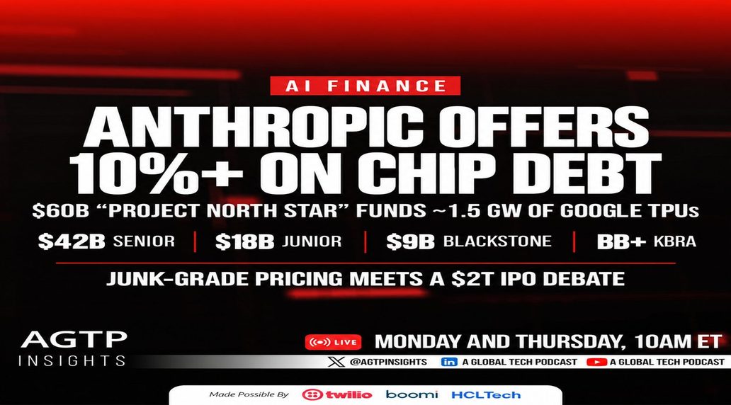 AGTP 信息图：Anthropic Project North Star 约 600 亿美元芯片债，Blackstone 认购约 90 亿美元次级债、报逾 10% 收益