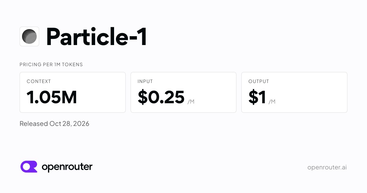 OpenRouter 社交卡片：Particle-1 定价与 1.05M 上下文
