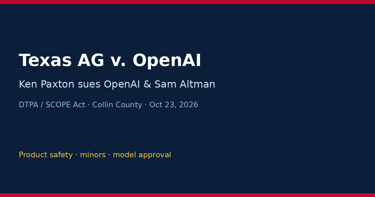 配图：德州总检察长起诉 OpenAI 与 Sam Altman
